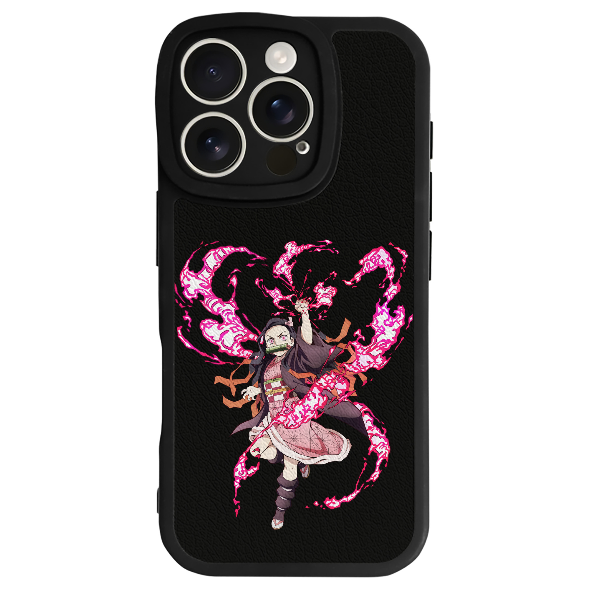 （画像用） 鬼滅の刃（きめつのやいば）竈門 禰󠄀豆子／かまど ねずこ Kamado Nezuko 【iPhone 16シリーズ対応】シリコンスマホケース（レザー調） 材質：シリコン